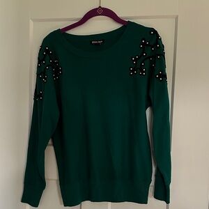 Elegant Green Sweater with Pearl Details